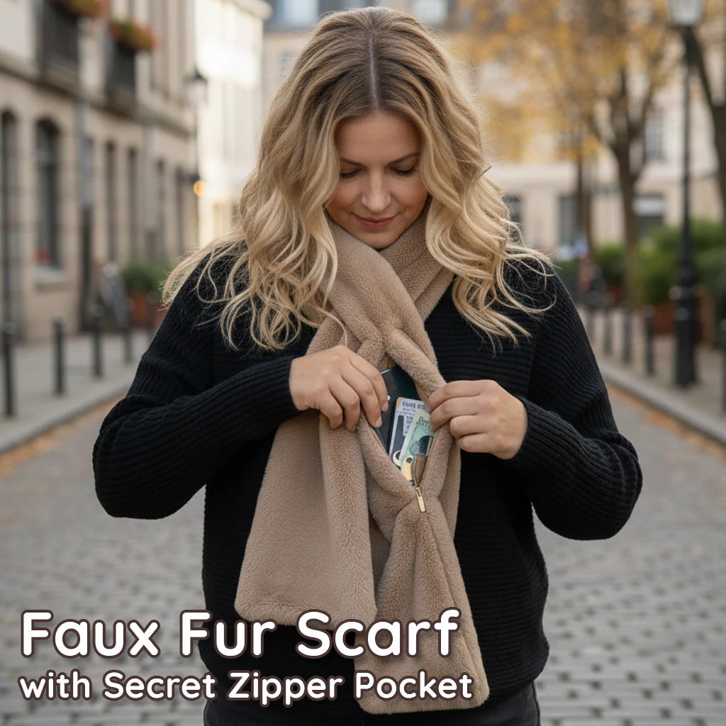 Daphtora® Faux Fur Scarf 𝚠𝚒𝚝𝚑 Secret Zipper Pocket - Image 2